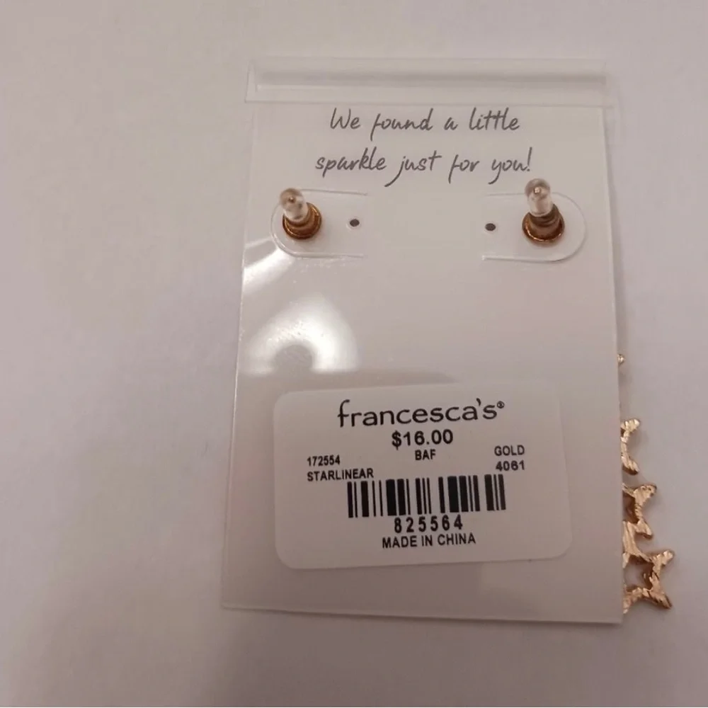 Francesca's Gold Tone Star Fashion Earrings New With‎ Tag!